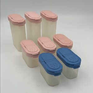 VTG Set of 8 Tupperware Modular Mates Spice Containers with Pink and Blue‎ Lids